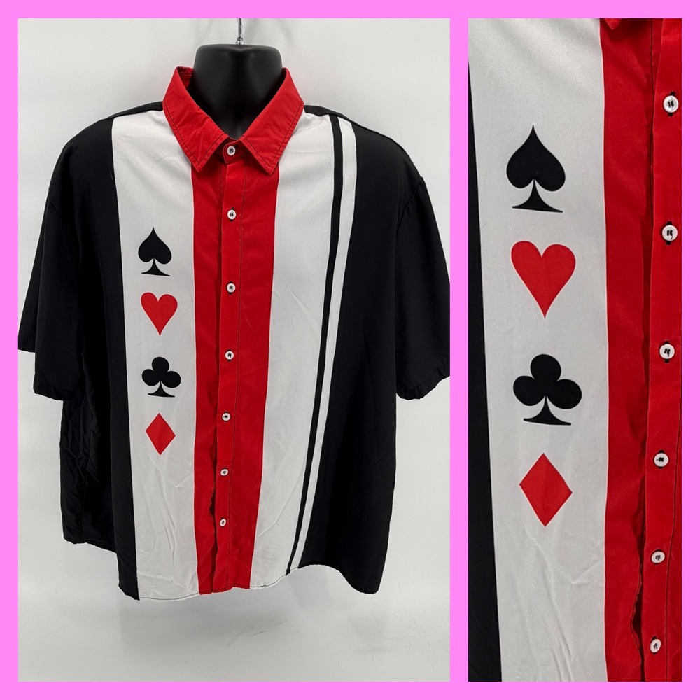 Unbranded Bowling Shirt Mens XXL Black‎ Playing Card Suits Casino Retro Style